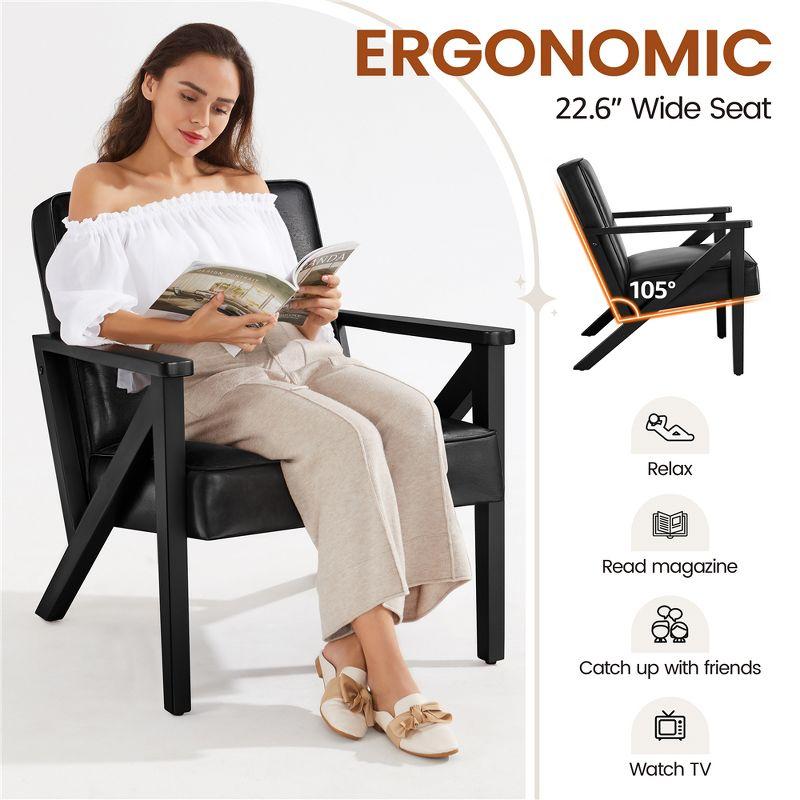 Yaheetech Faux Leather Armchair Accent Chair with Wood Legs for Living Room, Black
