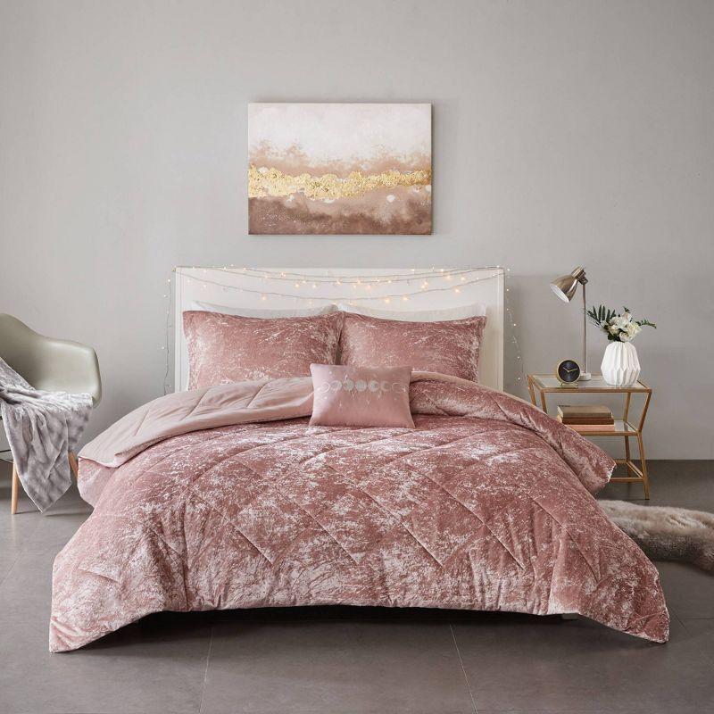 Blush Twin Velvet Bedspread Set with Decorative Pillow