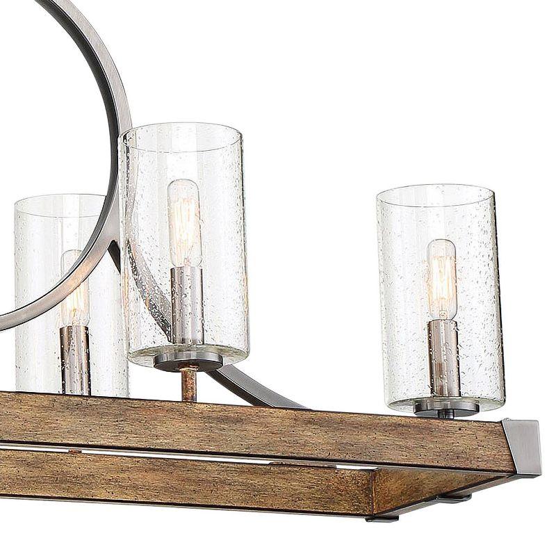 Sun Faded Wood and Nickel 6-Light Glass Chandelier