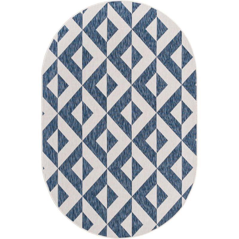 Costa Cape Easy-Care Oval Outdoor Blue Geometric Rug