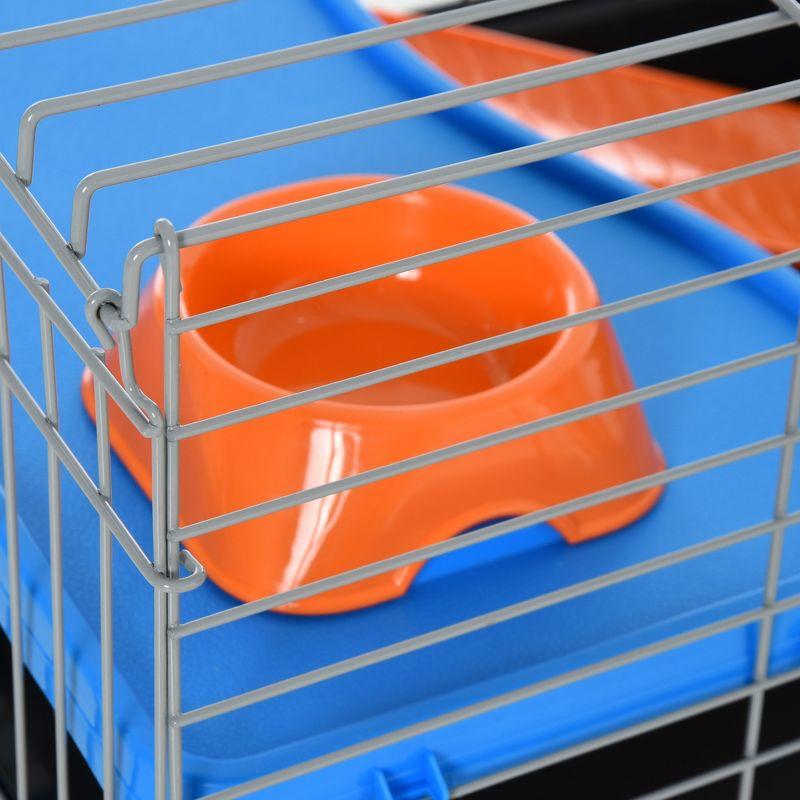 PawHut Small Animal Cage, Rolling Dwarf Bunny Cage, Guinea Pig Cage with Food Dish, Water Bottle, Hay Feeder, Platform, Ramp for Chinchilla