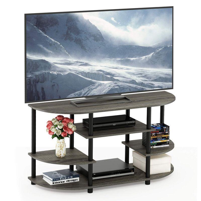 French Oak Grey/Black Wood Corner TV Stand with Open Shelves