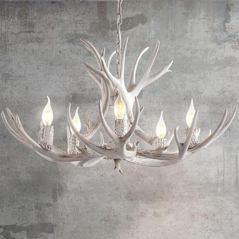 JONATHAN Y Eldora 30" Adjustable Resin Antler 5-Light LED Chandelier, White