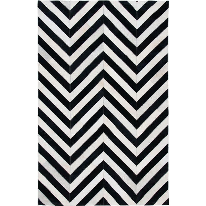 Hand-Knotted Geometric Black and White Cowhide Area Rug 5' x 8'