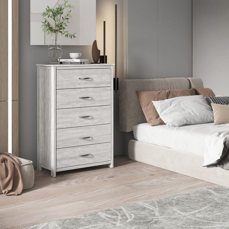 Layton 5-Drawer Chest in Dusty Gray Oak and White