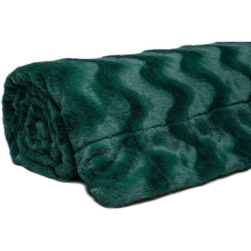 Chanasya Soft Wave Faux Fur Throw Blanket With Reversible Faux Shearling - 50" x 65” - Teal