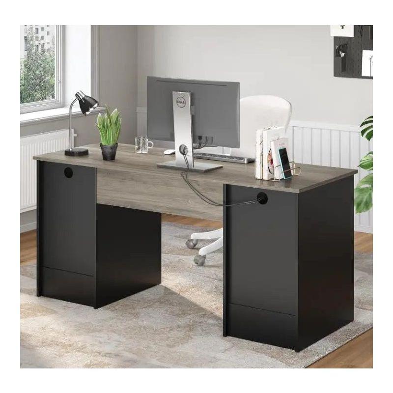 Bestier 59” Computer Desk with 4 Drawers, Office Executive Desk with File Drawer, Keyboard Tray for Home Office, Gray