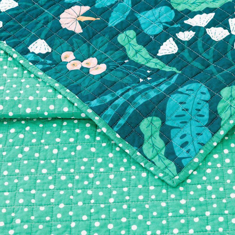 3pc Full/Queen Jungle Floral Quilt Set Green - Elizabeth Olwen for Makers Collective: Cotton Bedding Set with Shams