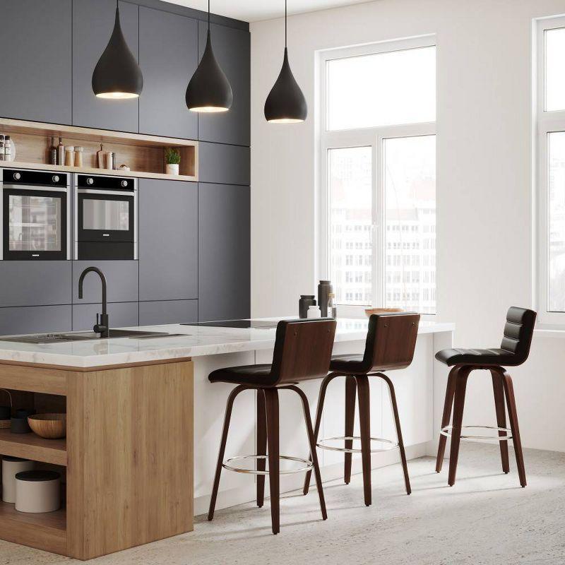 Simpli Home Roland Swivel Upholstered Mid-Century Modern Stool with Padded Seat and Back