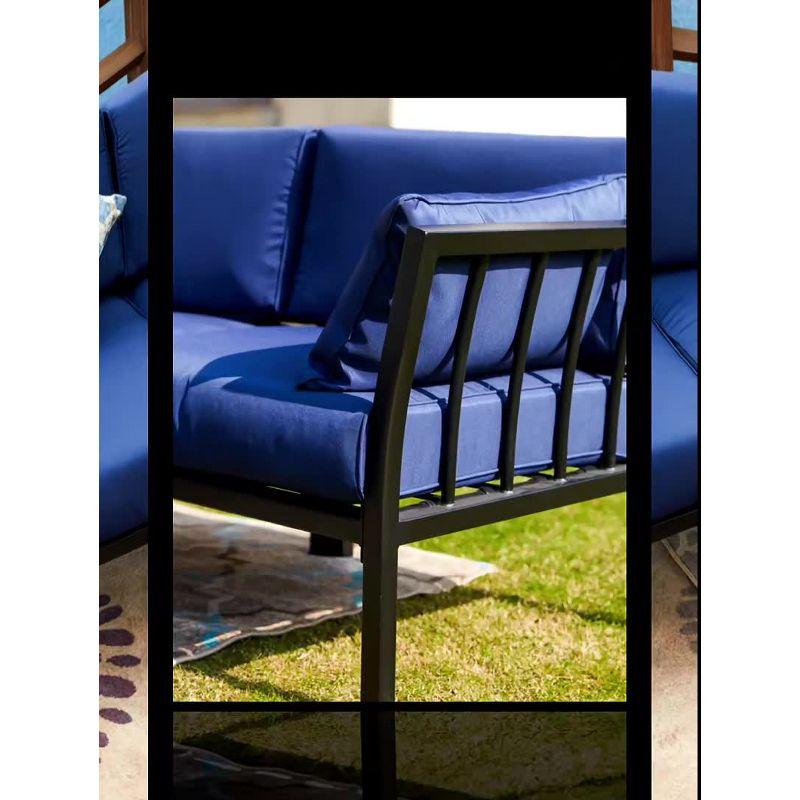 2pc Outdoor Steel Corner Sectional Seat with Cushions Blue - Patio Festival: Metal Frame, UV & Weather-Resistant