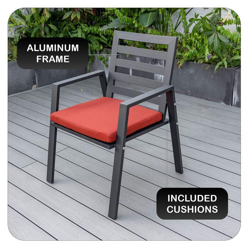 LeisureMod Chelsea Modern Patio Dining Armchair in Aluminum with Removable Cushions