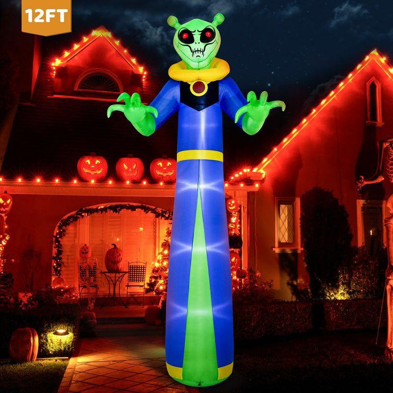 12-Foot Tall LED Lighted Green Alien Halloween Inflatable