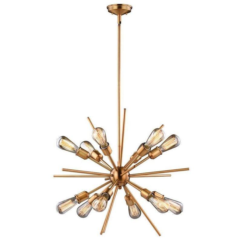 Natural Brass 12-Light Mid-Century Modern Sputnik Pendant