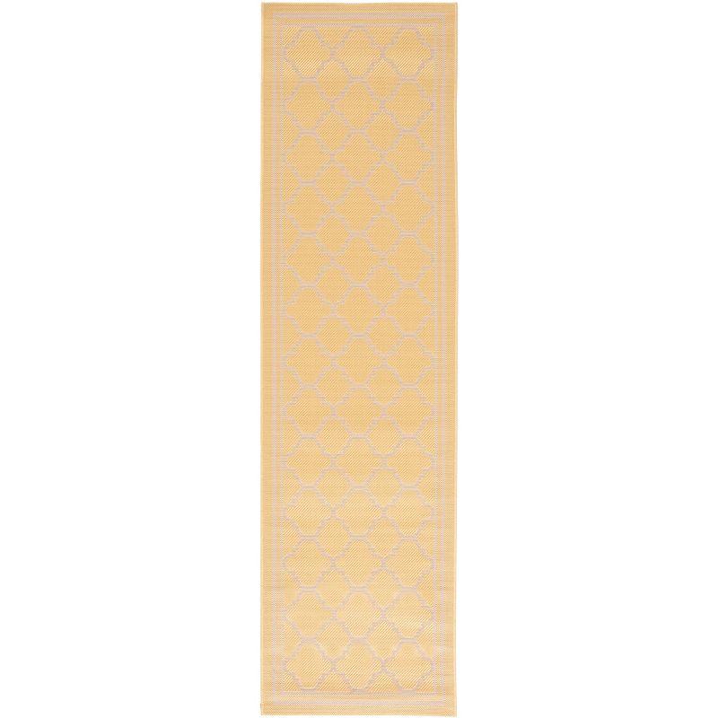 Gold and Beige Synthetic Non-slip Stain-resistant Runner Rug