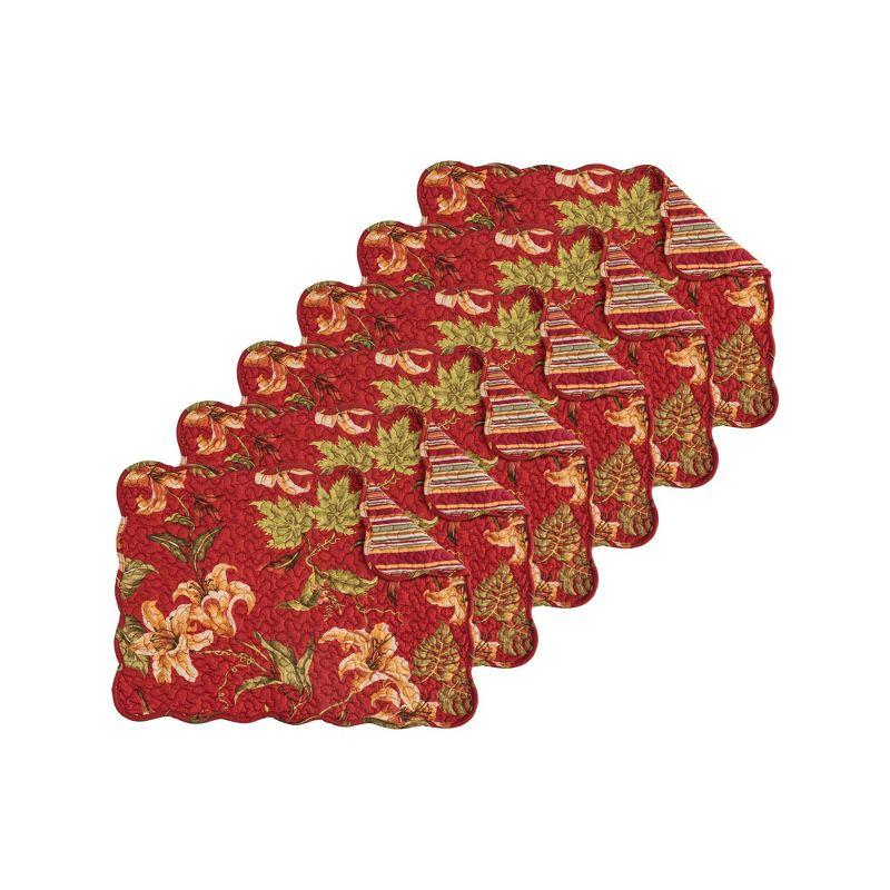 Camille Burgundy Cotton Reversible Quilted Placemats Set of 6