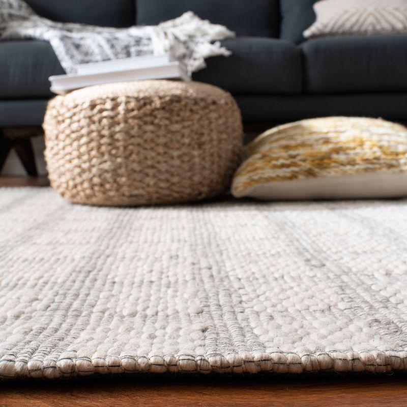 Gray and Beige Rectangular Wool Handwoven Area Rug, 8' x 10'