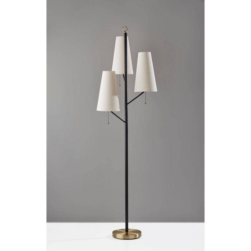 Daniel 71" Black and Antique Brass Floor Lamp with Cream Shades