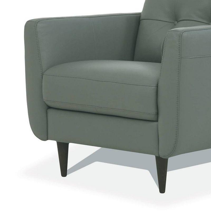 35" Radwan Chair Pesto Green Leather - Acme Furniture: Button-Tufted, Wood Legs, No Assembly Required