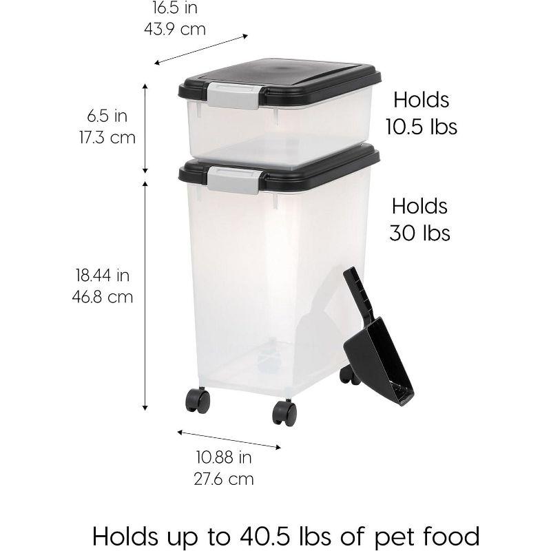 IRIS USA 30 lbs & 11 lbs Combo Airtight Dog Food Storage Container, Stackable Treat Box, 2-Cup Scoop, Casters, Keep Fresh, Easy Mobility, Black