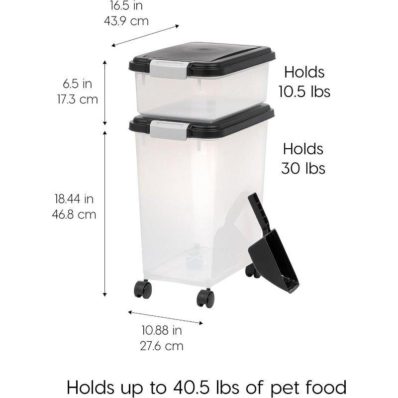 IRIS USA 30lbs + 11lbs Airtight Pet Food Storage Container Combo with Scoop and Casters, up to 41lbs