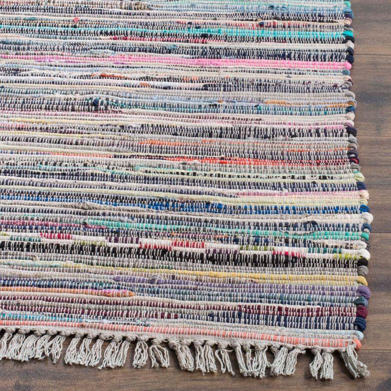 Handwoven Grey and Multi Square Cotton Rag Rug 6' x 6'