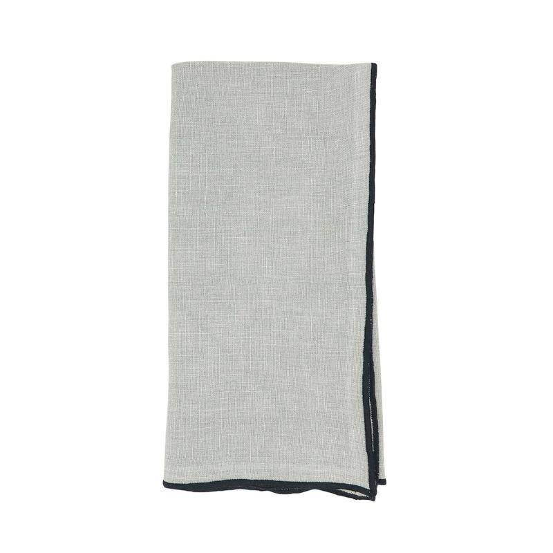 Stonewashed Linen Napkins with Stitched Border, Set of 4, Blue-Grey