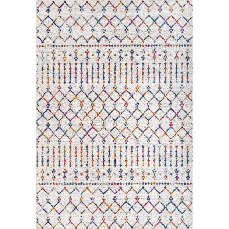 8'x10' Moroccan HYPE Boho Vintage Diamond Area Rug, Cream/Multi - JONATHAN Y