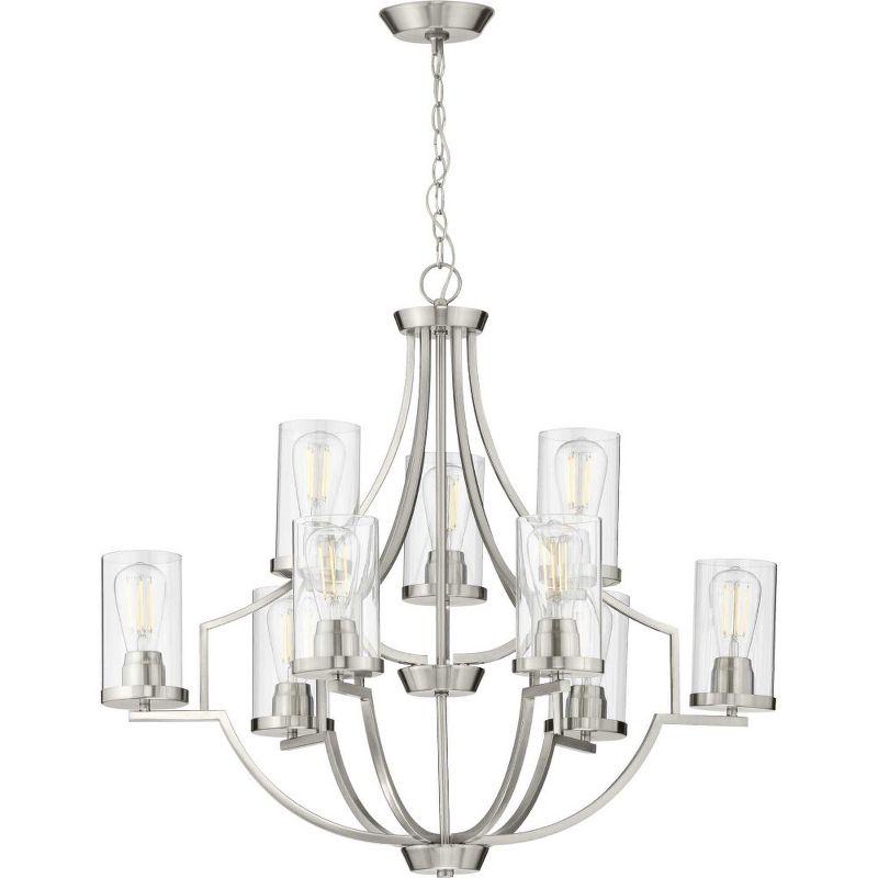 Progress Lighting, Lassiter Collection, 9-Light Chandelier, Brushed Nickel, Clear Glass Shades