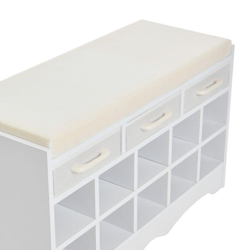 Entryway Storage Bench with 3 Drawers, 10 Shoe Compartments and Cushioned Seat