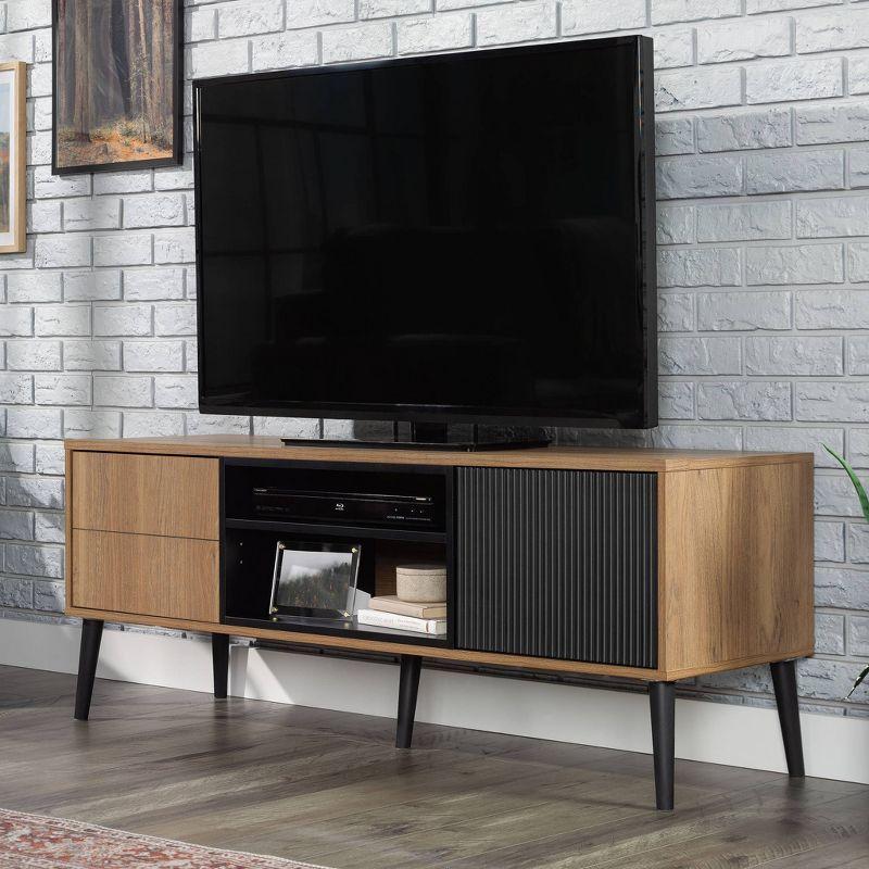 Serene Walnut and Black Modern TV Credenza with Cabinet