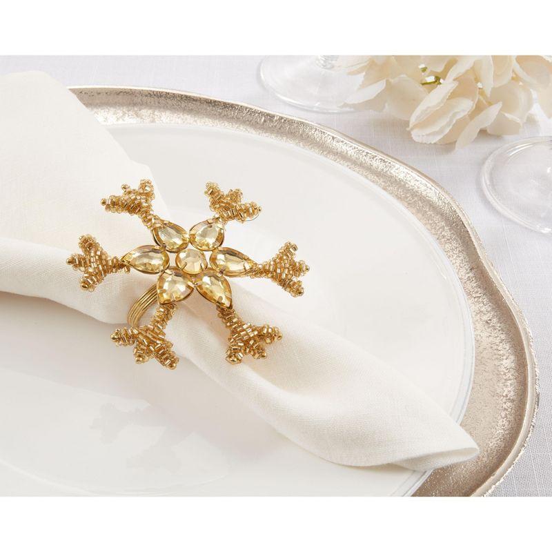 Saro Lifestyle Holiday Napkin Rings With Beaded Snowflake Design (Set of 4)