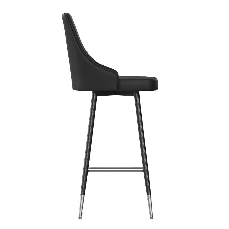 Emma and Oliver Set of Two Modern Bar Height Black Faux Leather Upholstered Dining Stools with Chrome Accented Metal Frames and Footrests