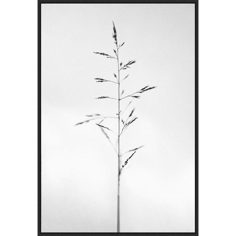 Serene Black and White Botanical Canvas Art Print with Frame