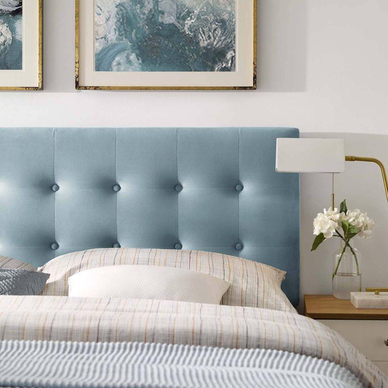 Elegant Light Blue Velvet Tufted Queen Headboard