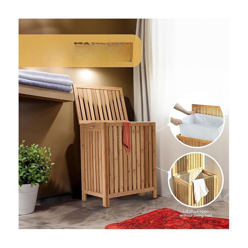 Natural Bamboo Upright Laundry Hamper with Lid