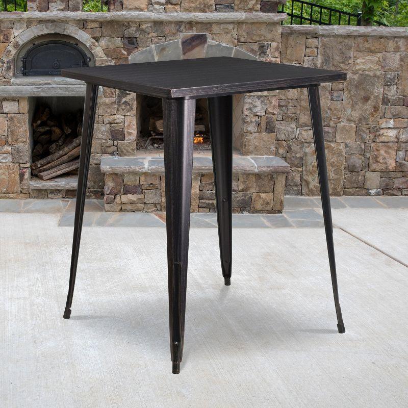 Flash Furniture Commercial Grade 31.5" Square Black-Antique Gold Metal Indoor-Outdoor Bar Height Table