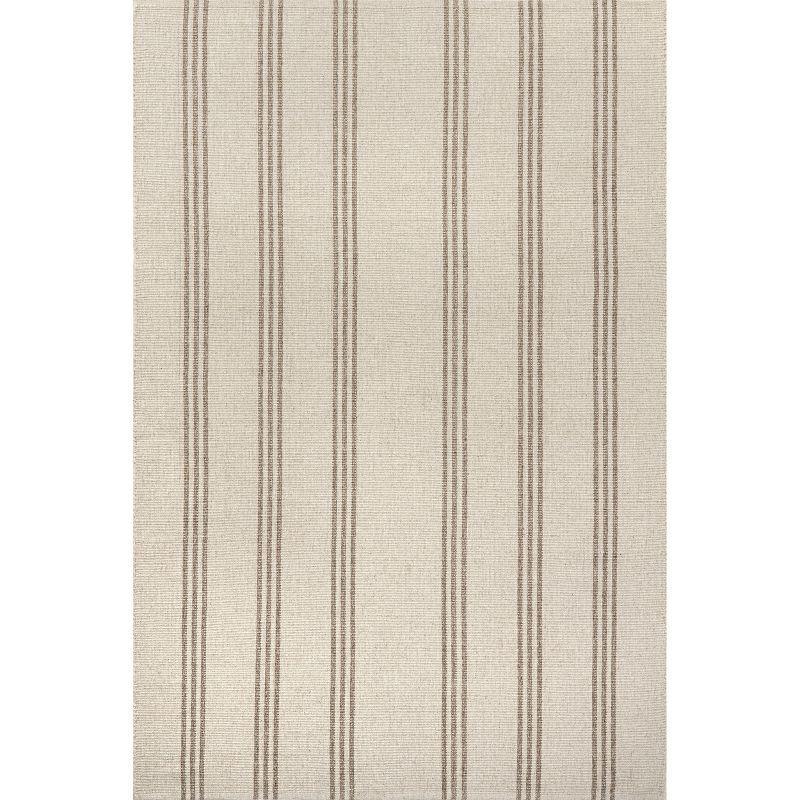 Ivory and Beige Striped Wool Rectangular Area Rug