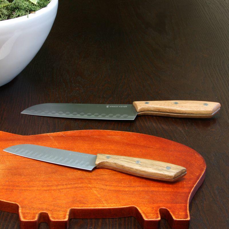 Gibson Home 2-Piece Stainless Steel Santoku Knife Set with Wood Handles