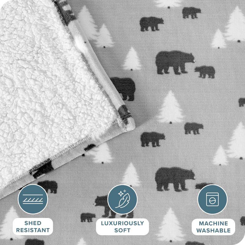 Bare Home Bare Home Printed Sherpa Fleece Blanket - Warm & Lightweight - Soft Plush Blanket - Reversible