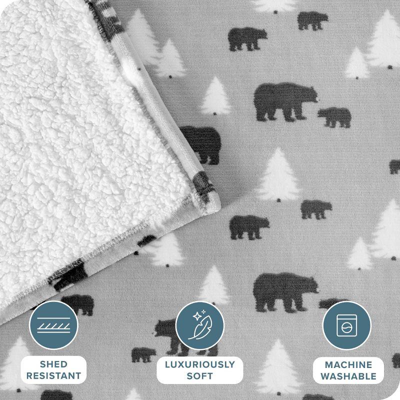 Bare Home Printed Sherpa Fleece Blanket - Warm & Lightweight - Soft Plush Blanket - Reversible