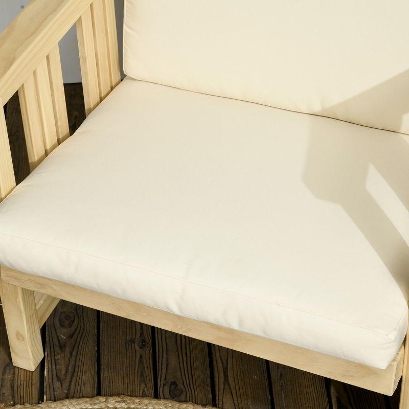 Beige Cushioned Wooden Outdoor Lounge Chair and Ottoman Set for 2