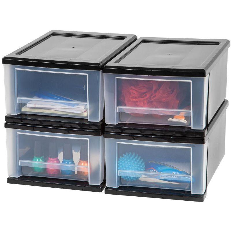 Sleek Black 7qt Stackable Plastic Storage Drawers - Set of 4