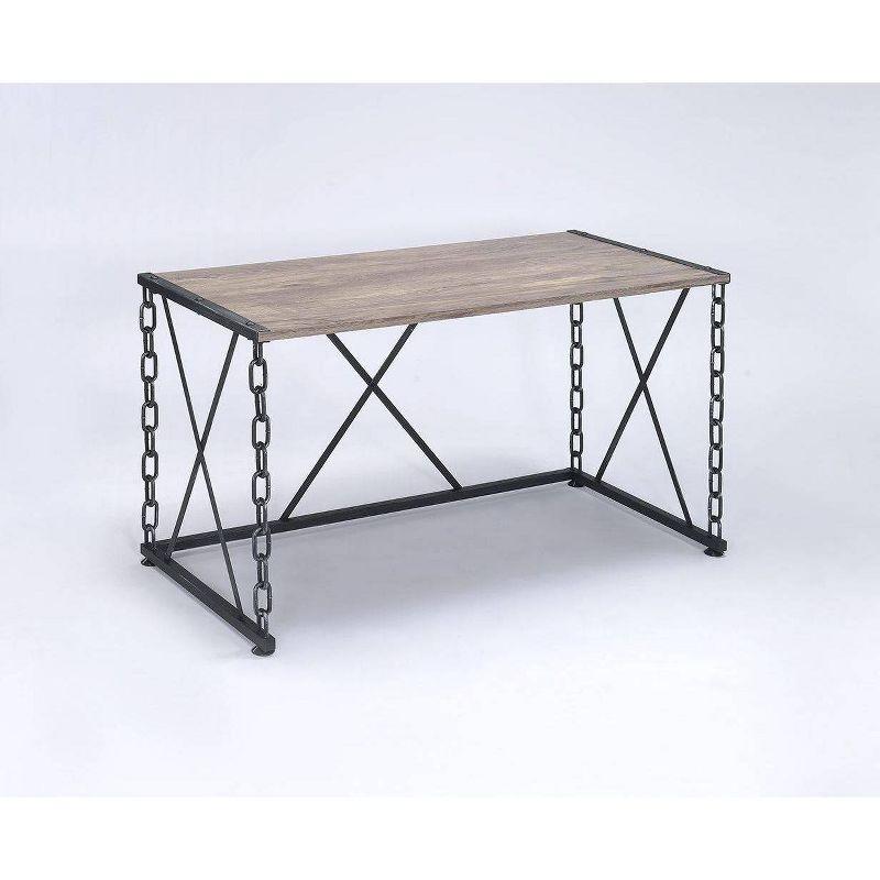 Acme Furniture 48" Jodie Console Table Rustic Oak and Antique Black Finish: Melamine Veneer, Metal Frame, Spot Clean