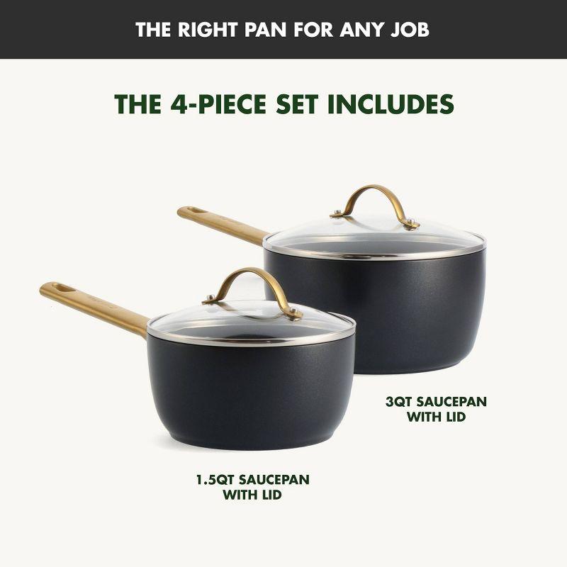 GreenPan Reserve Black Healthy Ceramic Nonstick Saucepan Set with Lids, 1.5qt and 3qt