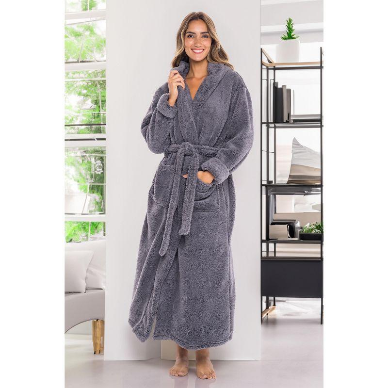 ADR Womens Fluffy Robe, Fuzzy Robe for Women, Long Hooded Robes for Women, Plus Size Robe Steel Gray XS