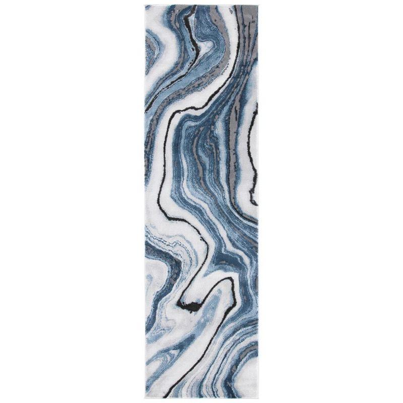 Elysian Swirls Hand-Knotted Abstract Rug in Blue/Grey, 27" x 4"