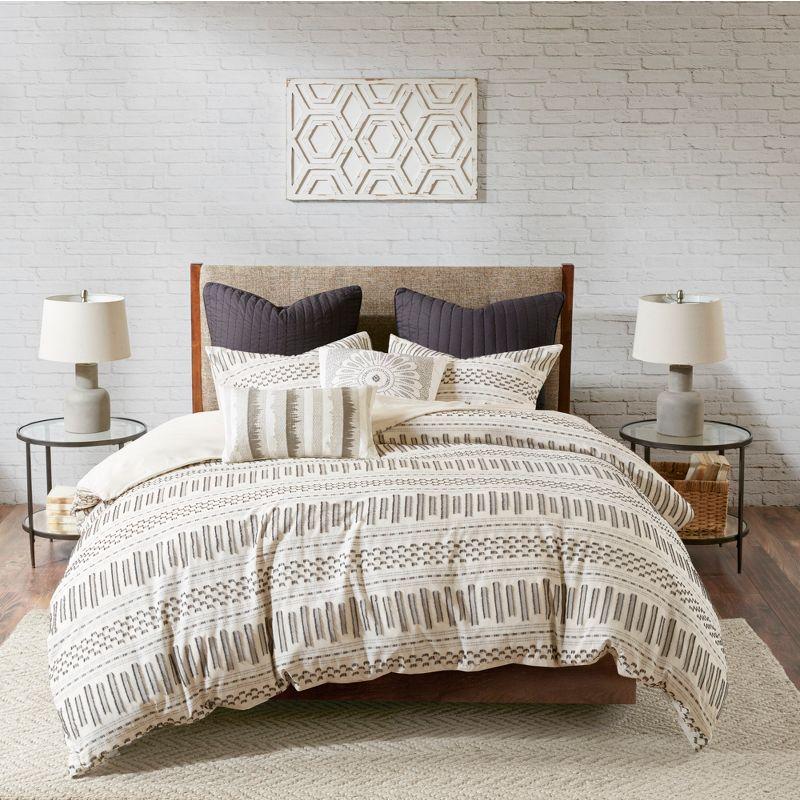 Ivory Cotton Jacquard Full Bedspread Set with Textured Accents