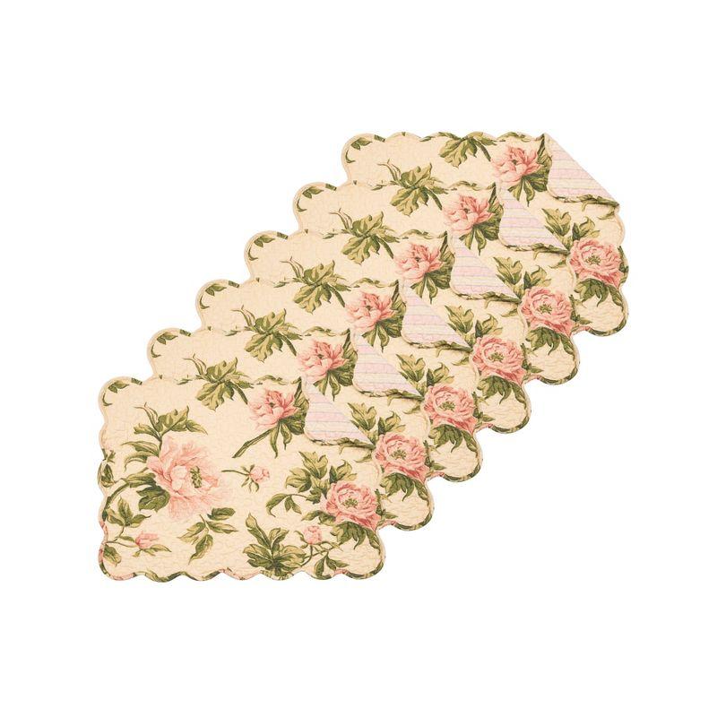 C&F Home 13" x 19" Journee Reversible Quilted Vintage Floral Scalloped  Spring & Summer Dining Tabletop Placemats, Set of 6
