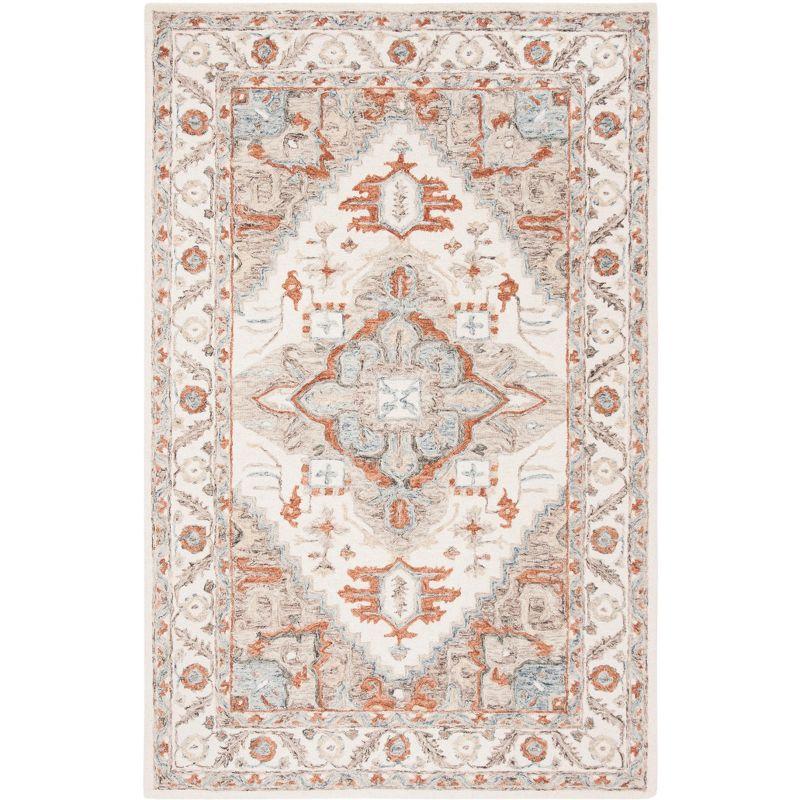 Ivory and Rust Hand-Tufted Wool Rectangular Area Rug, 4' x 6'