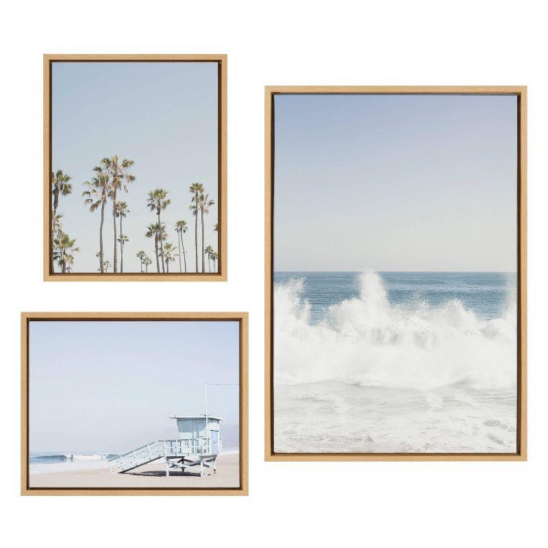 Natural Coastal Beach Framed Canvas Wall Art Set